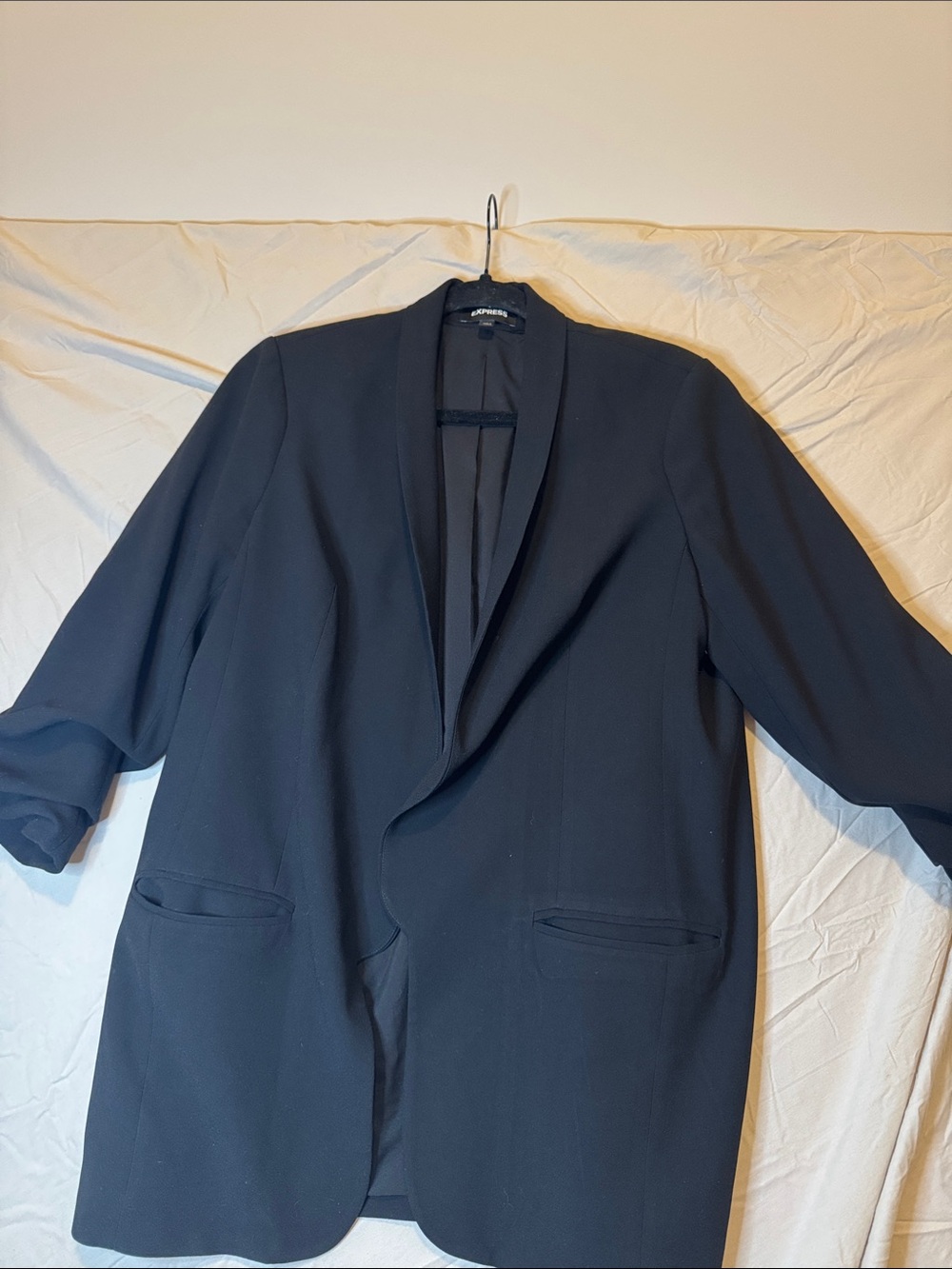 Express Black Open-Front Blazer Jacket quarter length sleeves Office approved